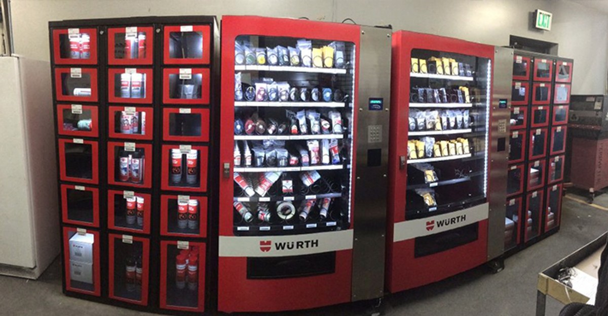 Four Red Vending Machines