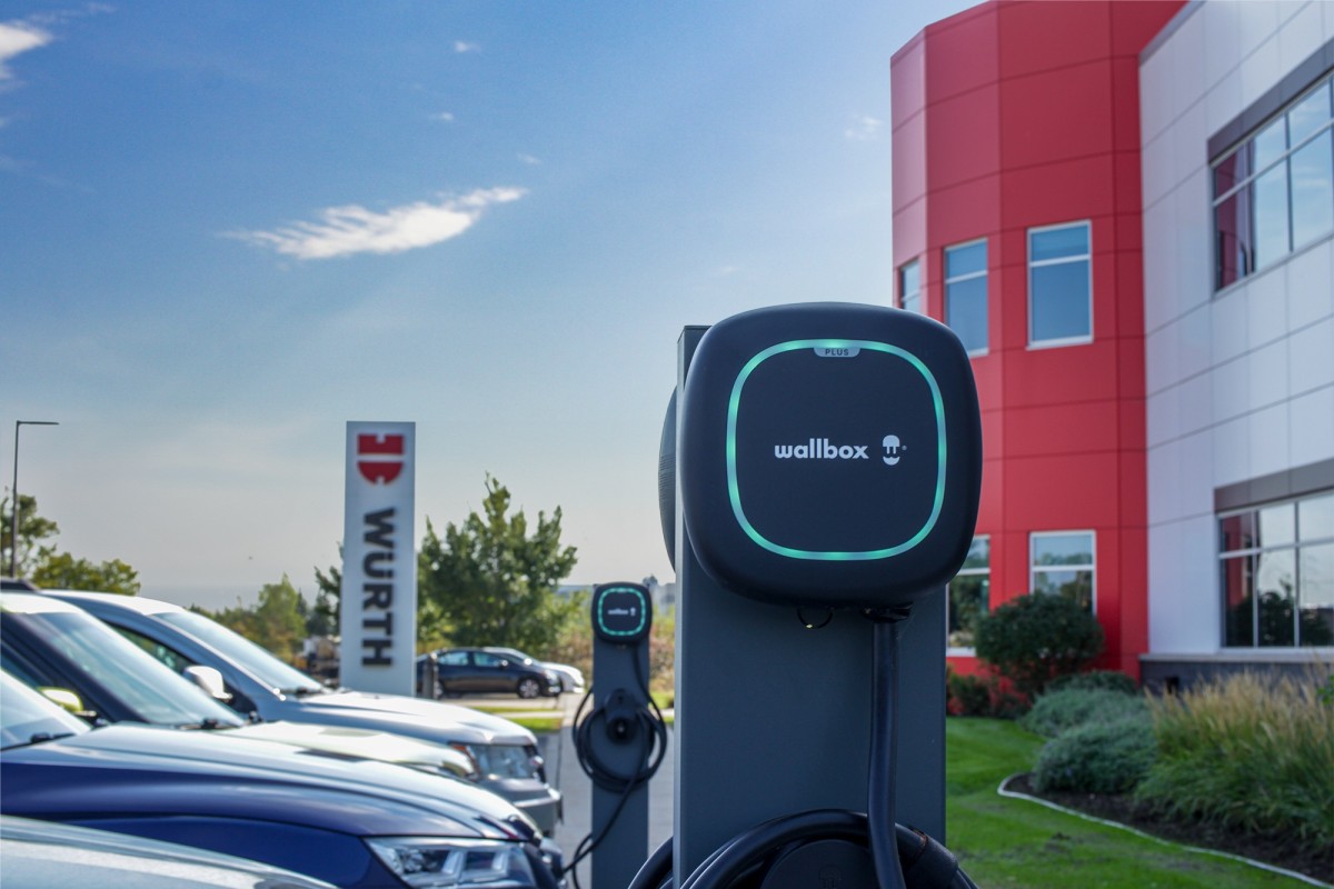 Wallbox EV Chargers, supplied and installed by Wattlogic, at Würth Industrial US's Brooklyn Park, MN distribution center